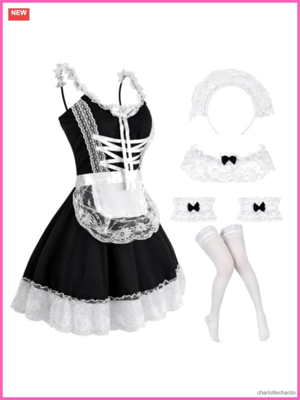 Maid Cosplay Costume for Women with Apron, Stockings, Headband | Halloween Anime